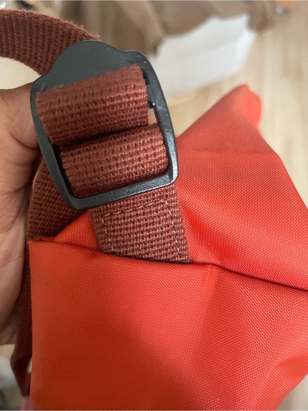 Longchamp Orange Canvas Backpack with Brown Flap - Picture 6 of 7